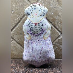 Vintage Snow White Linen Hand Embroidered Doll Pillow 9-1/2” Recycled Stuffing.